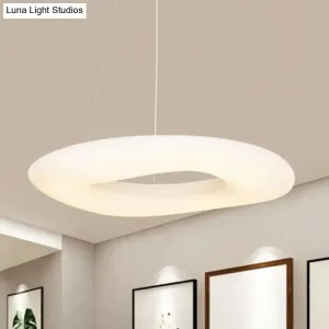 Minimalist LED Acrylic Suspension Lamp: White Loop Hanging Light Fixture for Dining Room