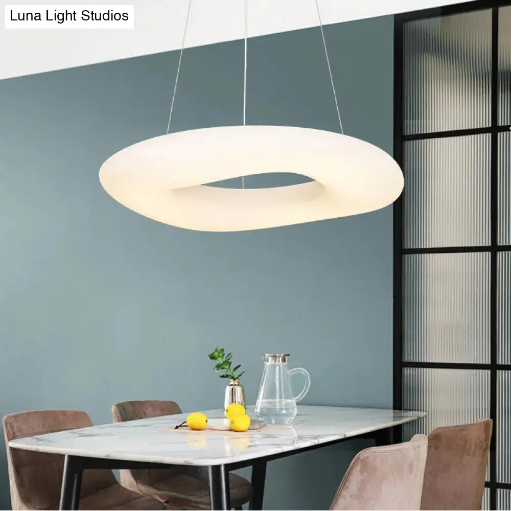 Minimalist LED Acrylic Suspension Lamp: White Loop Hanging Light Fixture for Dining Room