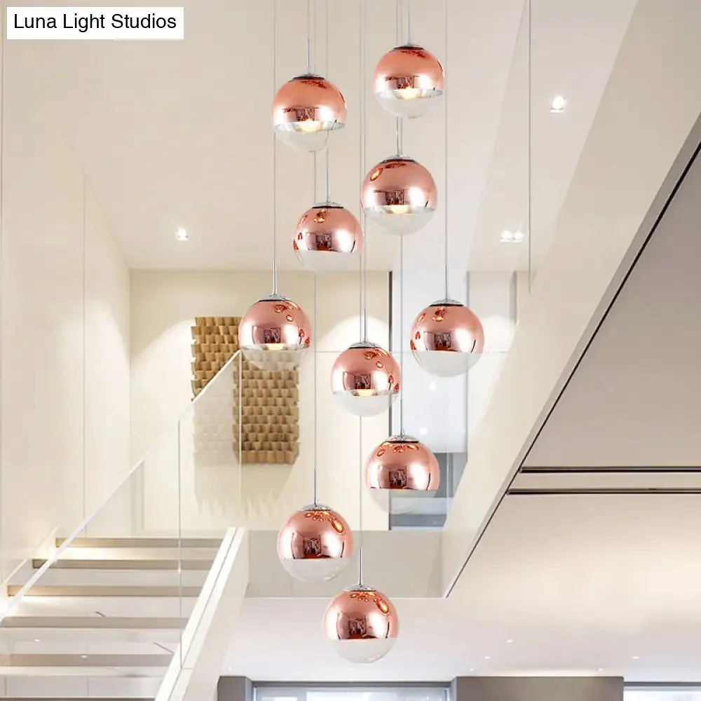 Minimalist Metal 10-Light Rose Gold Stair Cluster Pendant Ceiling Light