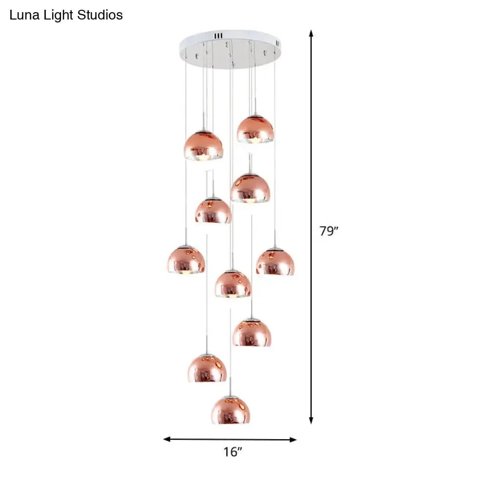 Minimalist Metal 10-Light Rose Gold Stair Cluster Pendant Ceiling Light