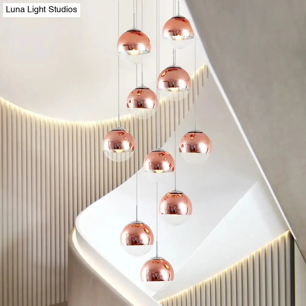 Minimalist Metal 10-Light Rose Gold Stair Cluster Pendant Ceiling Light