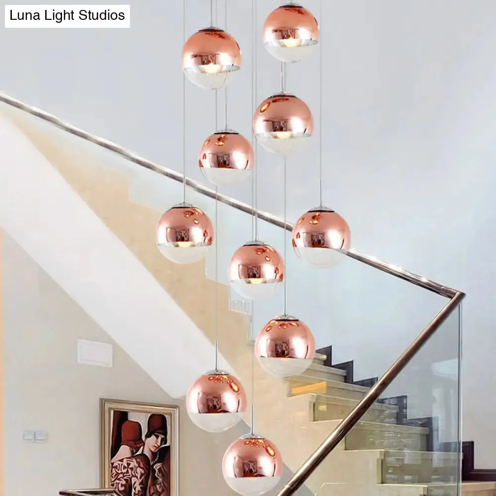 Minimalist Metal 10-Light Rose Gold Stair Cluster Pendant Ceiling Light