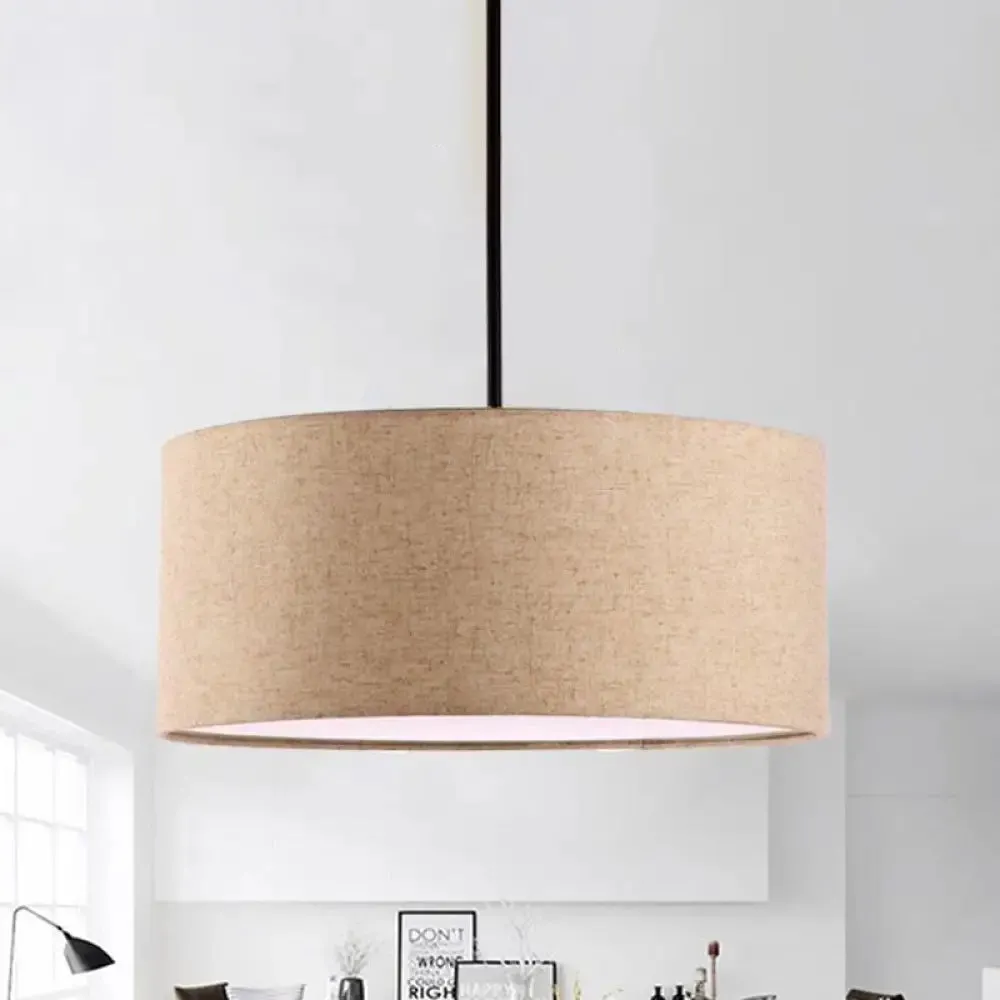 Minimalist Rounded Hanging Lamp in Apricot/Flaxen for Restaurants - 1-Light Fabric Pendant Lighting Fixture