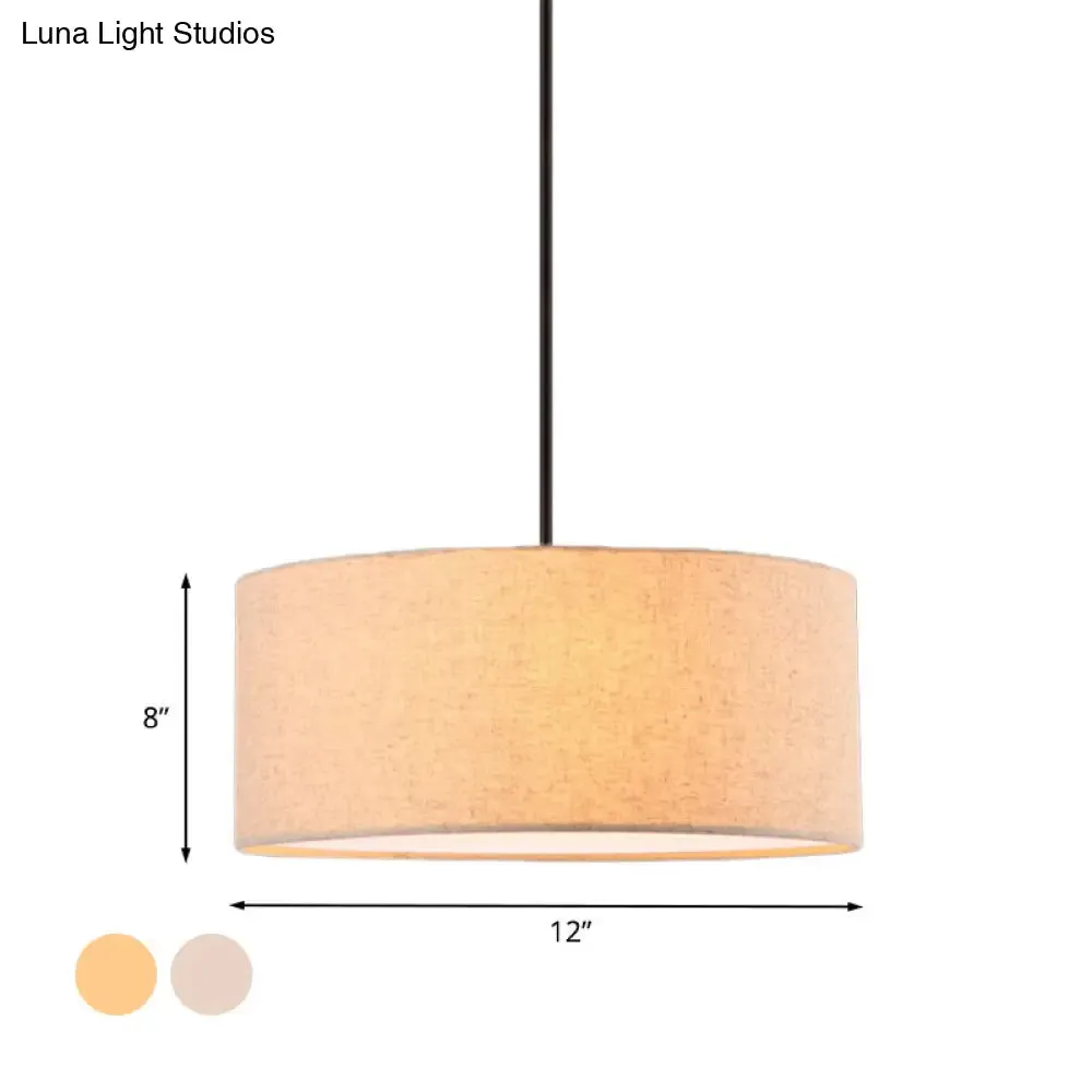 Minimalist Rounded Hanging Lamp in Apricot/Flaxen for Restaurants - 1-Light Fabric Pendant Lighting Fixture