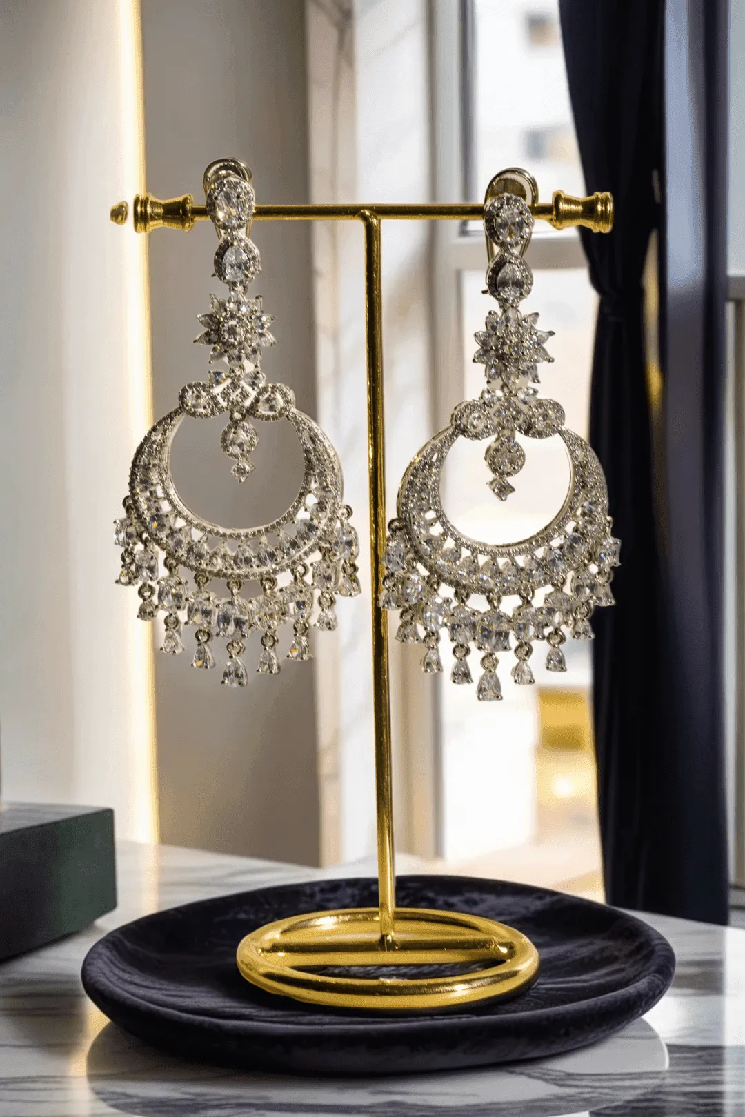 Misha - Diamanté Accent Statement Chandelier Earrings