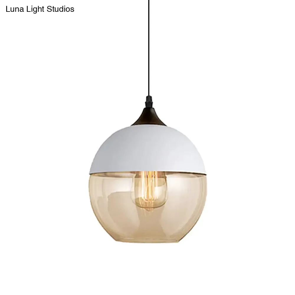 Modern 1-Light Drum/Cylinder/Jar Suspension Pendant – Clear/Yellow Glass – White/Black Fixture