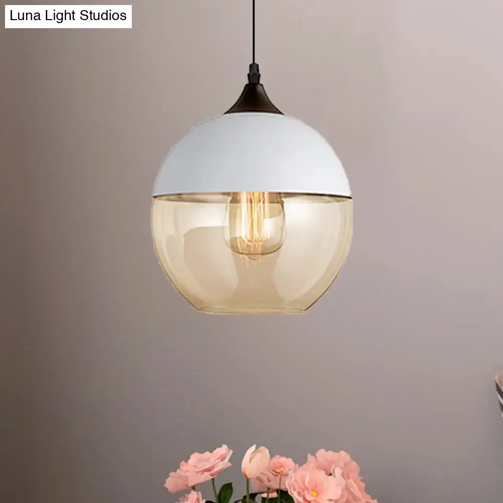 Modern 1-Light Drum/Cylinder/Jar Suspension Pendant – Clear/Yellow Glass – White/Black Fixture