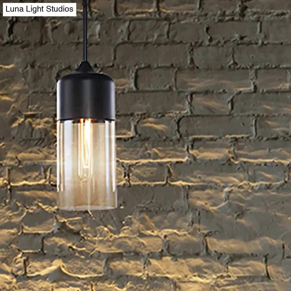 Modern 1-Light Drum/Cylinder/Jar Suspension Pendant – Clear/Yellow Glass – White/Black Fixture