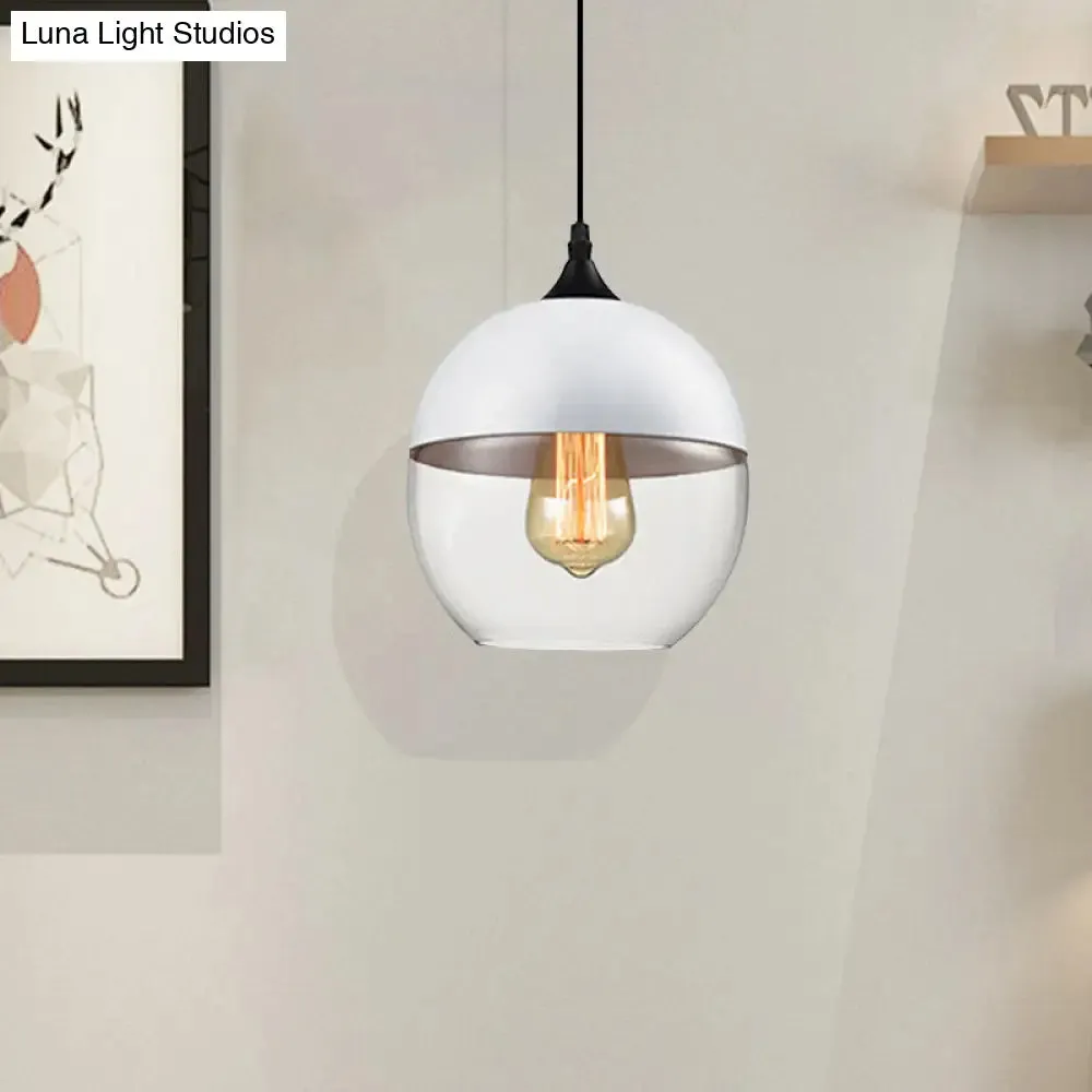 Modern 1-Light Drum/Cylinder/Jar Suspension Pendant – Clear/Yellow Glass – White/Black Fixture