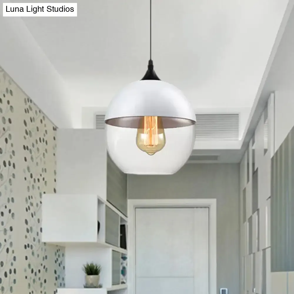 Modern 1-Light Drum/Cylinder/Jar Suspension Pendant – Clear/Yellow Glass – White/Black Fixture