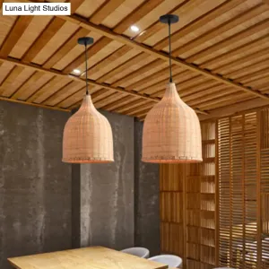 Modern Beige Bamboo Pendant Lamp - 11"/14"/18" W - 1 Light - Living Room Ceiling Light - Hanging Fixture