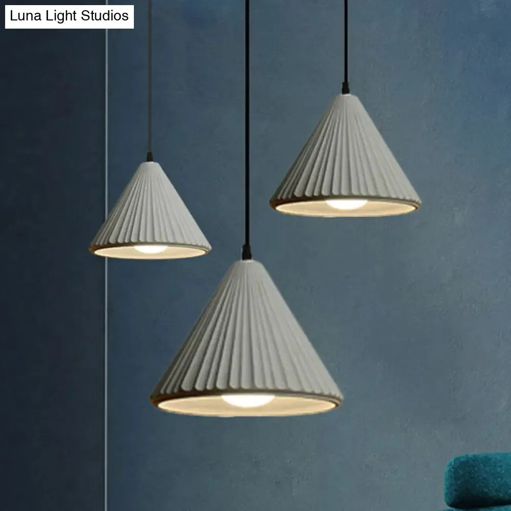 Modern Cement Cone Pendant Lamp for Office Kitchen - One Light Fluted Ceiling Pendant