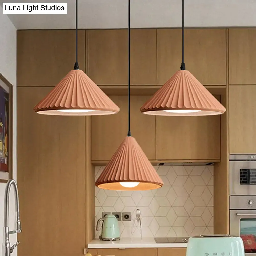 Modern Cement Cone Pendant Lamp for Office Kitchen - One Light Fluted Ceiling Pendant