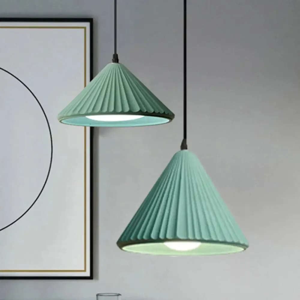 Modern Cement Cone Pendant Lamp for Office Kitchen - One Light Fluted Ceiling Pendant