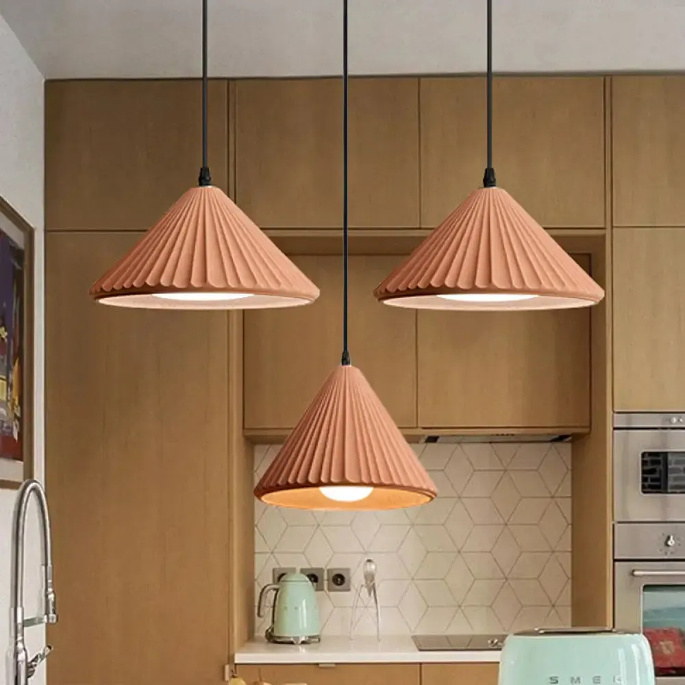 Modern Cement Cone Pendant Lamp for Office Kitchen - One Light Fluted Ceiling Pendant