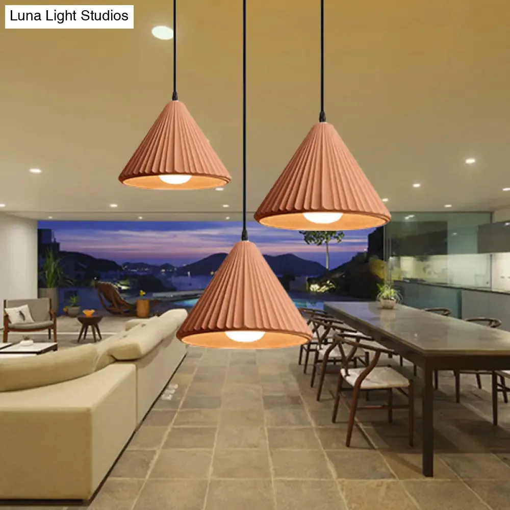 Modern Cement Cone Pendant Lamp for Office Kitchen - One Light Fluted Ceiling Pendant