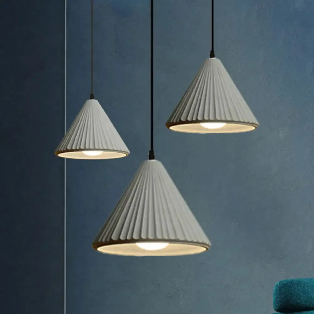 Modern Cement Cone Pendant Lamp for Office Kitchen - One Light Fluted Ceiling Pendant