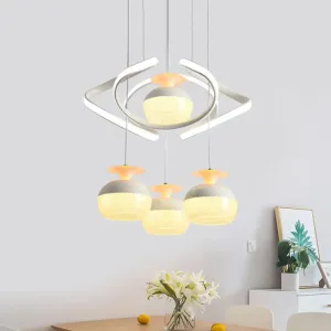 Modern Cup Shape Pendant: Acrylic 4-Head LED Suspension Light for Dining Room, White with Twisted Shelf