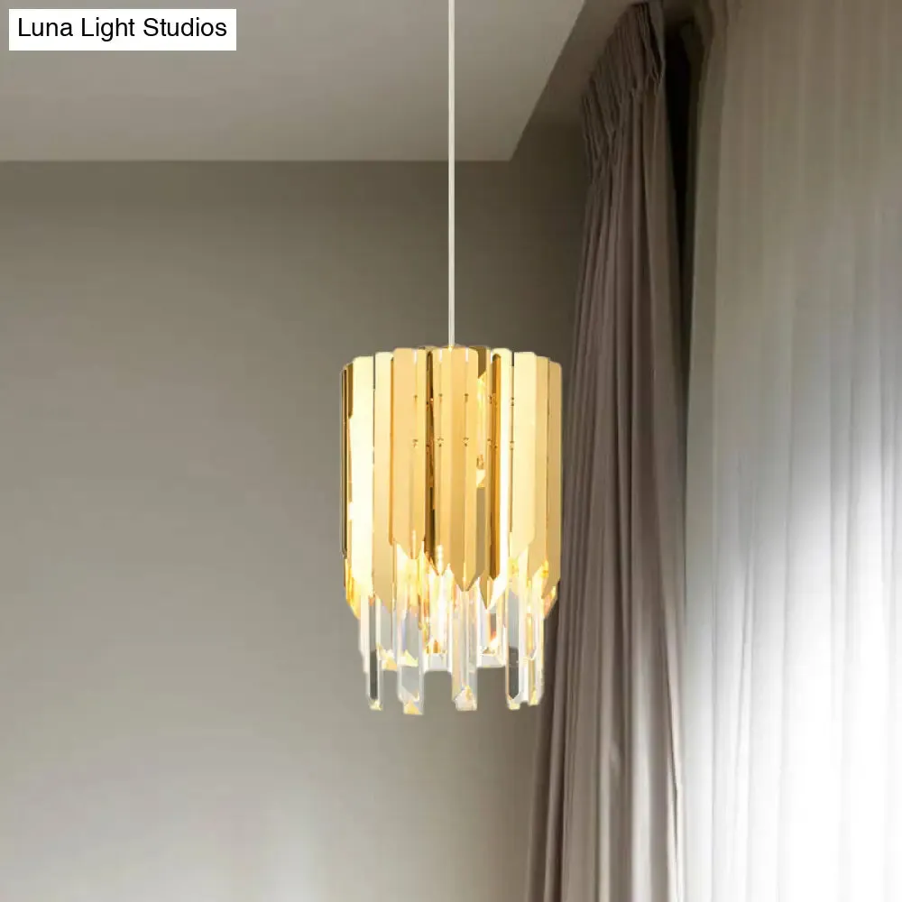 Modern Gold Crystal Hanging Light Fixture with Tiered Bulb