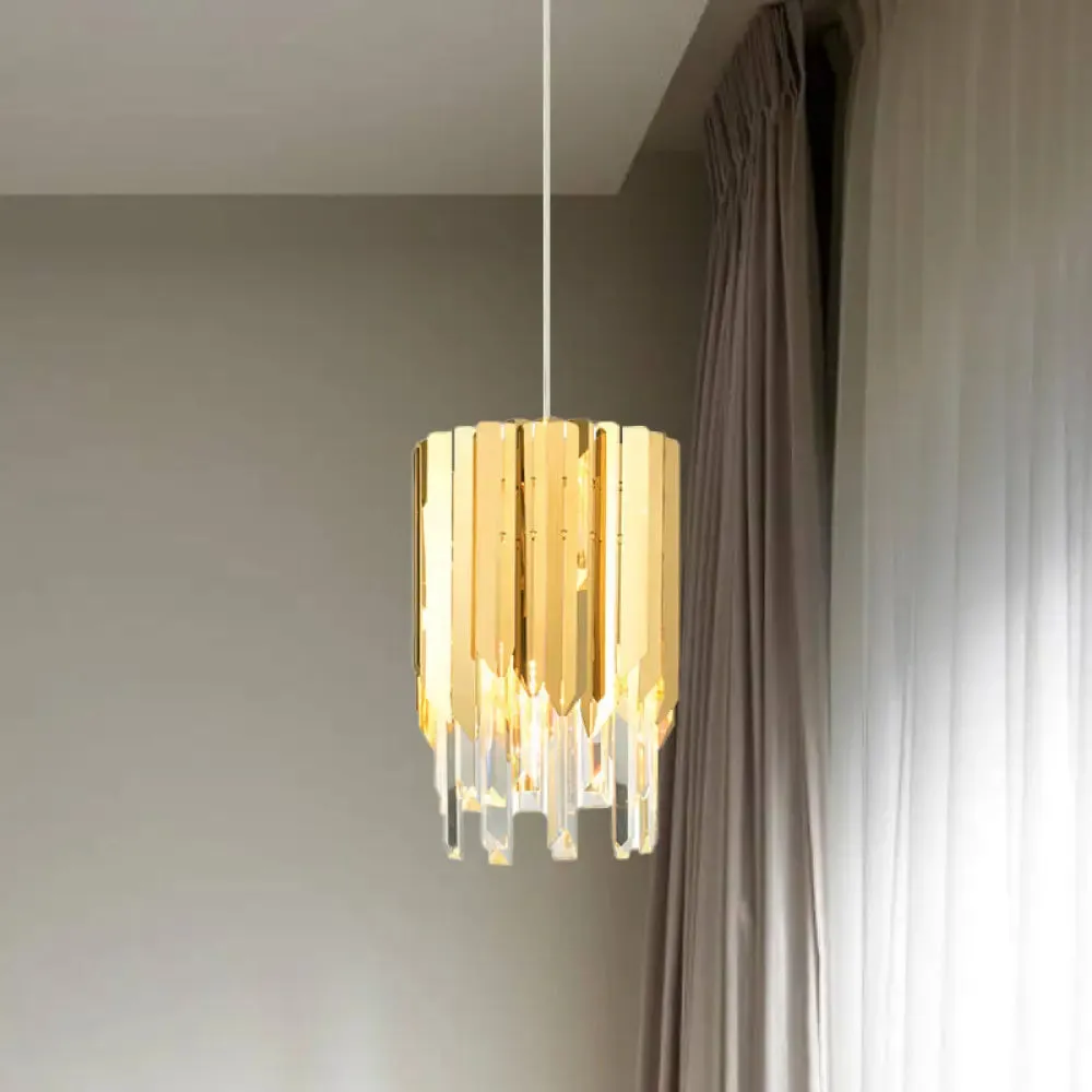 Modern Gold Crystal Hanging Light Fixture with Tiered Bulb