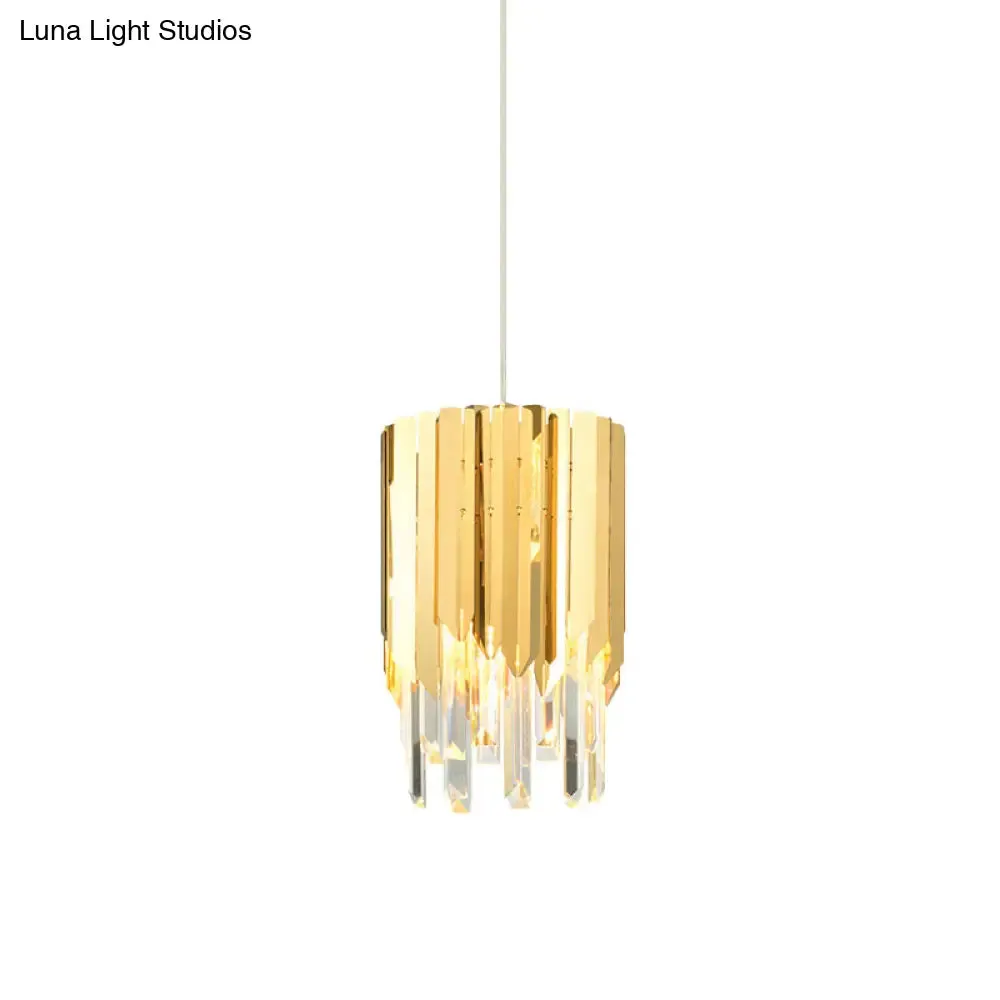 Modern Gold Crystal Hanging Light Fixture with Tiered Bulb