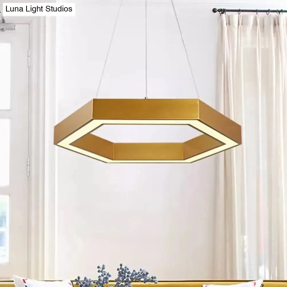 Modern Hexagon Metal Suspension Lamp - 16"/23.5"W LED Pendant Light - Gold Finish - Living Room Ceiling Hanging Fixture