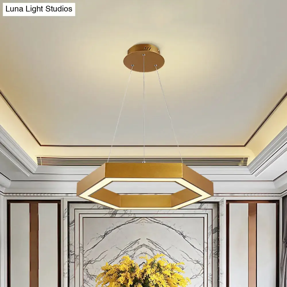 Modern Hexagon Metal Suspension Lamp - 16"/23.5"W LED Pendant Light - Gold Finish - Living Room Ceiling Hanging Fixture