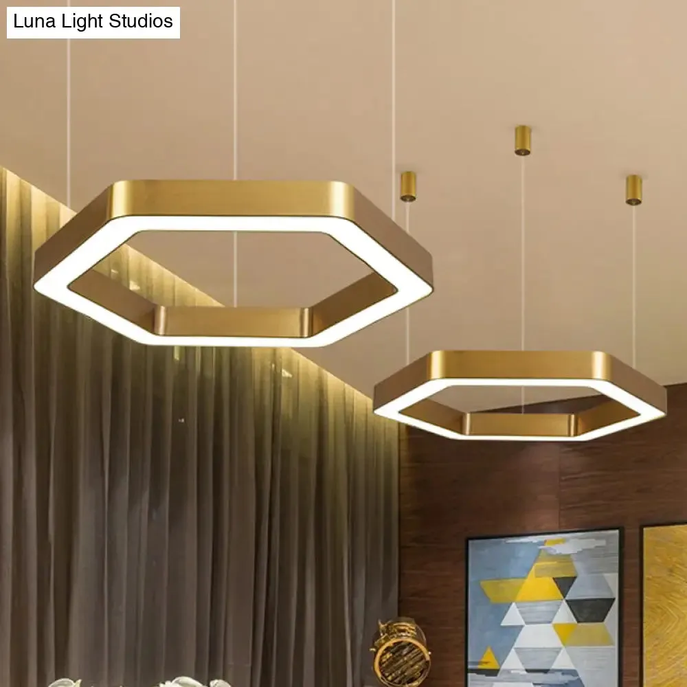 Modern Hexagon Metal Suspension Lamp - 16"/23.5"W LED Pendant Light - Gold Finish - Living Room Ceiling Hanging Fixture