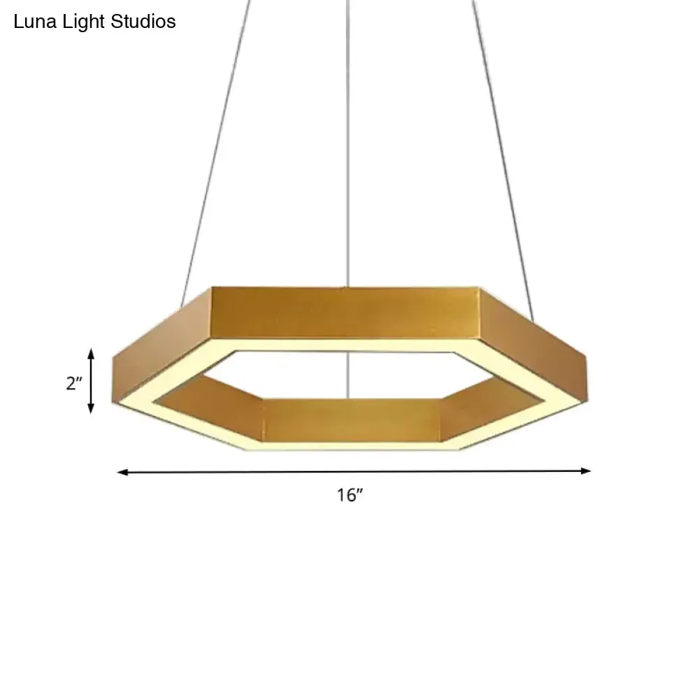 Modern Hexagon Metal Suspension Lamp - 16"/23.5"W LED Pendant Light - Gold Finish - Living Room Ceiling Hanging Fixture