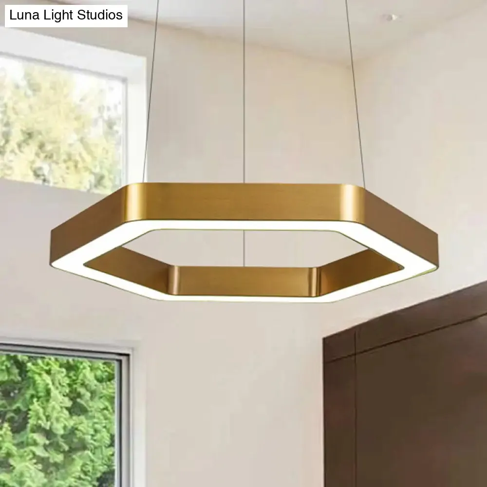 Modern Hexagon Metal Suspension Lamp - 16"/23.5"W LED Pendant Light - Gold Finish - Living Room Ceiling Hanging Fixture