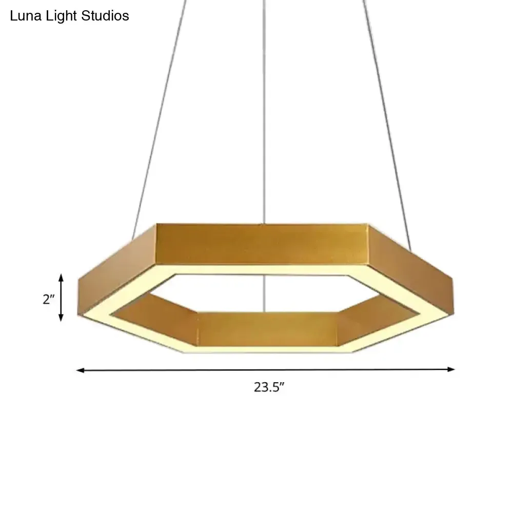 Modern Hexagon Metal Suspension Lamp - 16"/23.5"W LED Pendant Light - Gold Finish - Living Room Ceiling Hanging Fixture