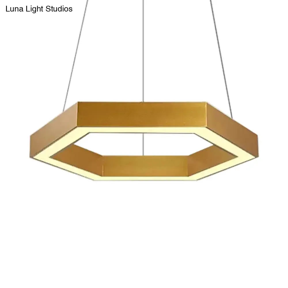 Modern Hexagon Metal Suspension Lamp - 16"/23.5"W LED Pendant Light - Gold Finish - Living Room Ceiling Hanging Fixture