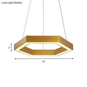 Modern Hexagon Metal Suspension Lamp - 16"/23.5"W LED Pendant Light - Gold Finish - Living Room Ceiling Hanging Fixture