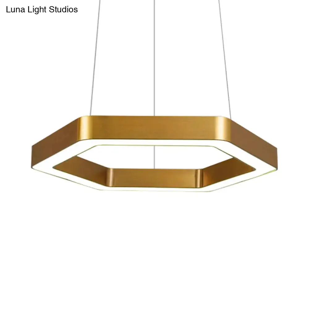 Modern Hexagon Metal Suspension Lamp - 16"/23.5"W LED Pendant Light - Gold Finish - Living Room Ceiling Hanging Fixture