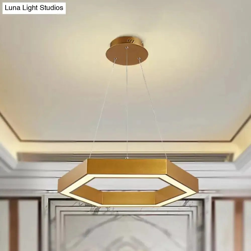 Modern Hexagon Metal Suspension Lamp - 16"/23.5"W LED Pendant Light - Gold Finish - Living Room Ceiling Hanging Fixture