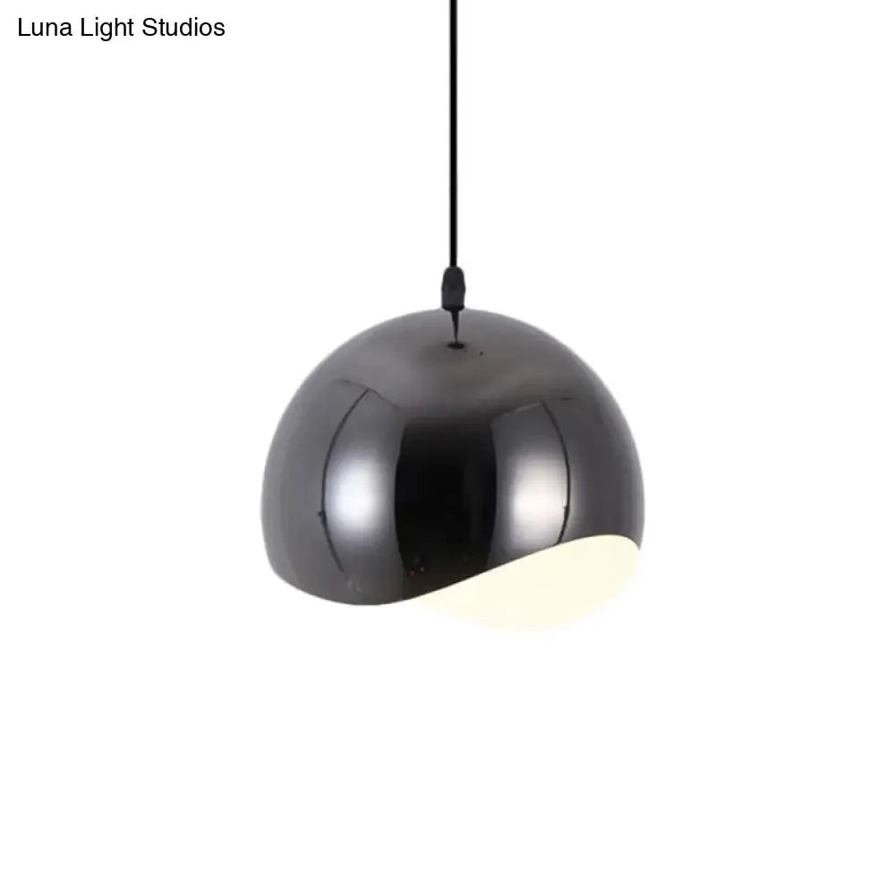 Modern Kitchen Pendant Light with Waveforms Dome Shade in Black/Chrome, 8"/12" Width