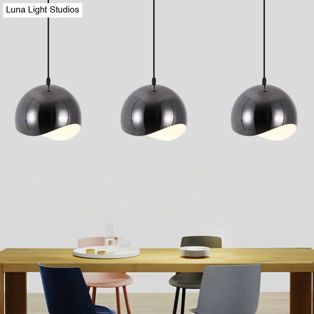 Modern Kitchen Pendant Light with Waveforms Dome Shade in Black/Chrome, 8"/12" Width