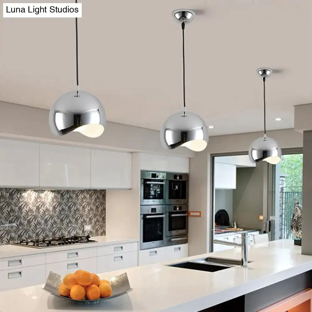 Modern Kitchen Pendant Light with Waveforms Dome Shade in Black/Chrome, 8"/12" Width