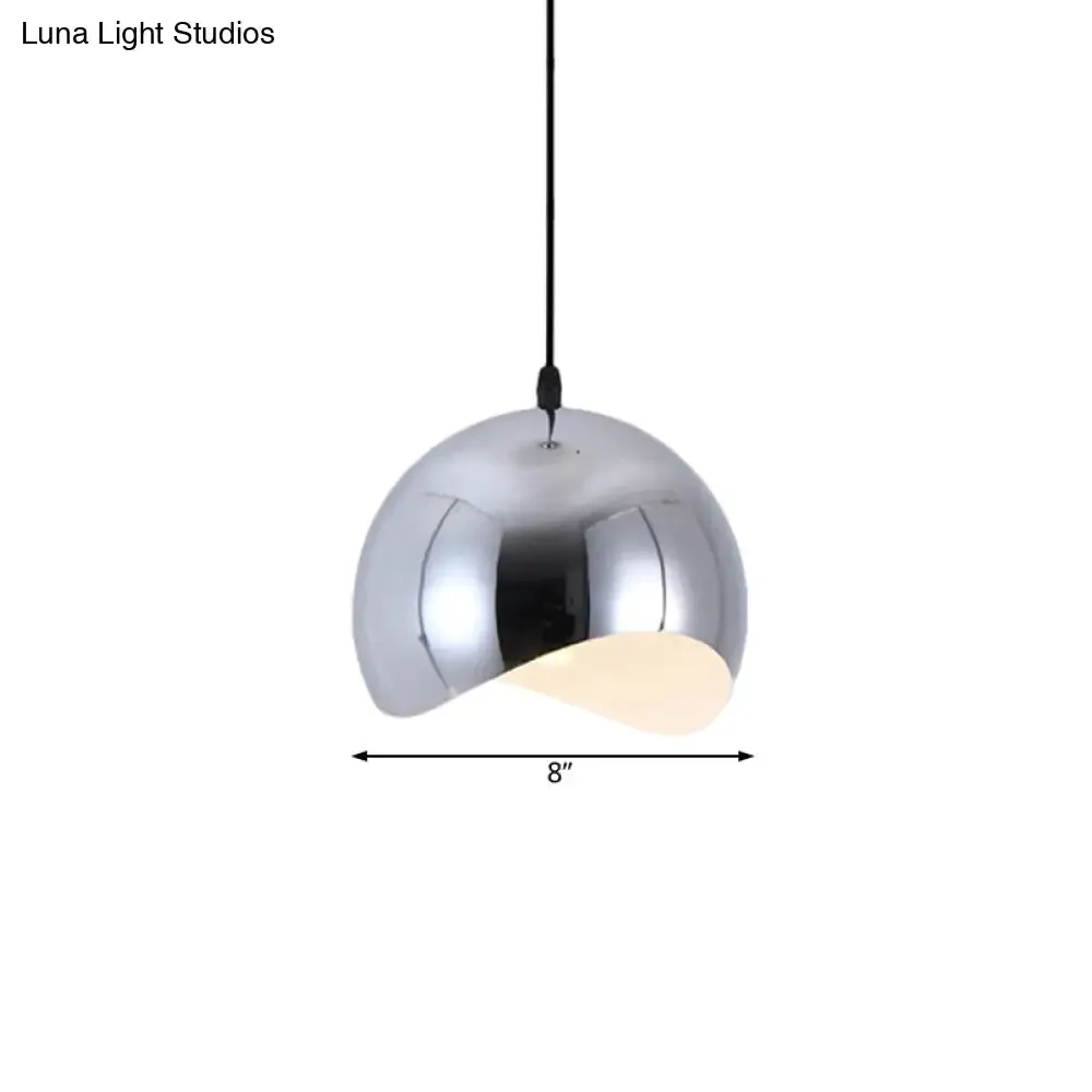 Modern Kitchen Pendant Light with Waveforms Dome Shade in Black/Chrome, 8"/12" Width