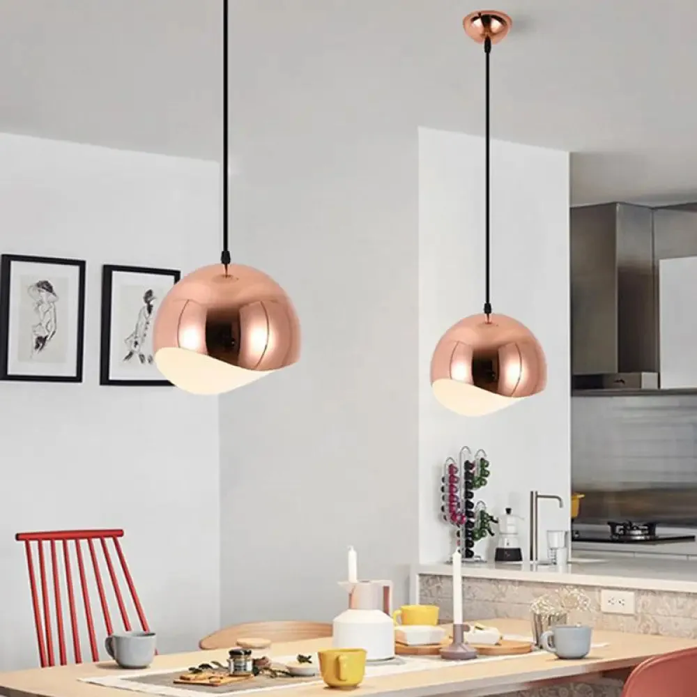 Modern Kitchen Pendant Light with Waveforms Dome Shade in Black/Chrome, 8"/12" Width