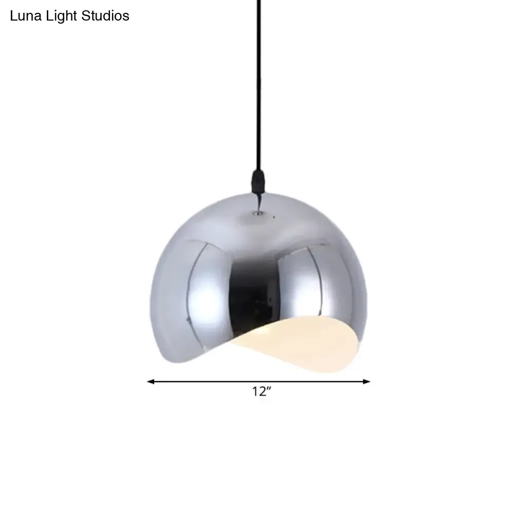 Modern Kitchen Pendant Light with Waveforms Dome Shade in Black/Chrome, 8"/12" Width