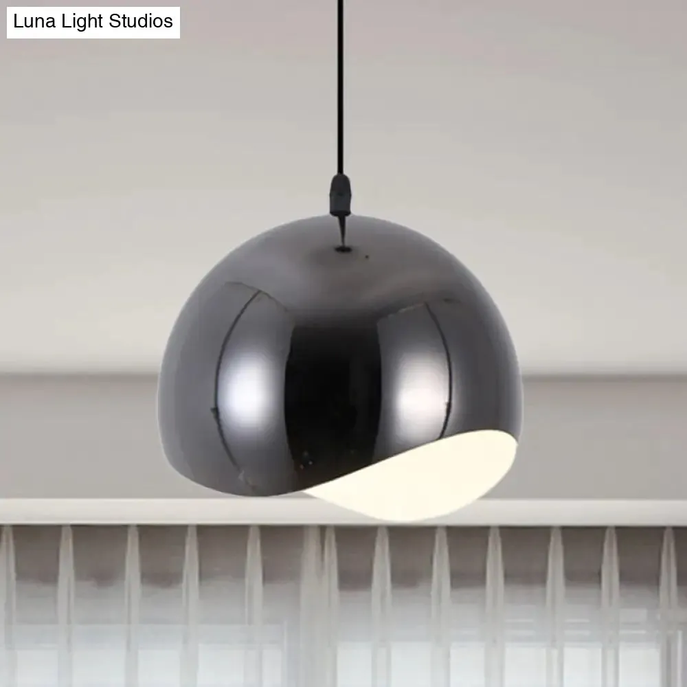 Modern Kitchen Pendant Light with Waveforms Dome Shade in Black/Chrome, 8"/12" Width