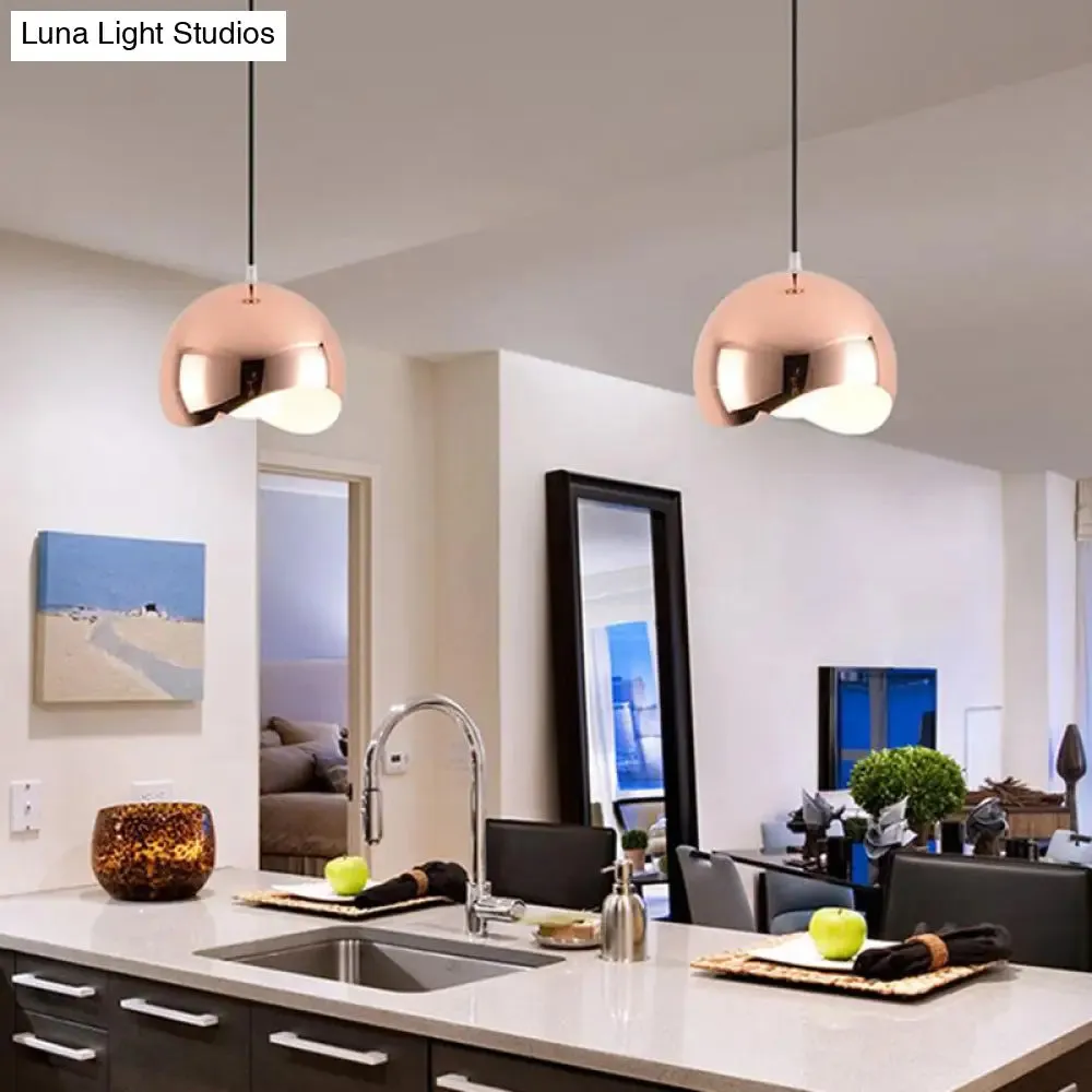 Modern Kitchen Pendant Light with Waveforms Dome Shade in Black/Chrome, 8"/12" Width