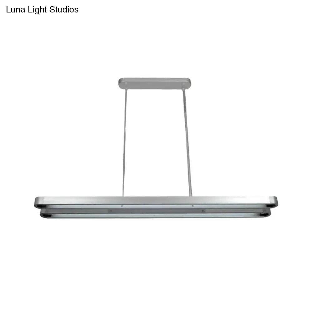 Modern LED Metal Pendant Lamp in Silver with Elongated Oval Shape - Choice of White, Warm, or Natural Light