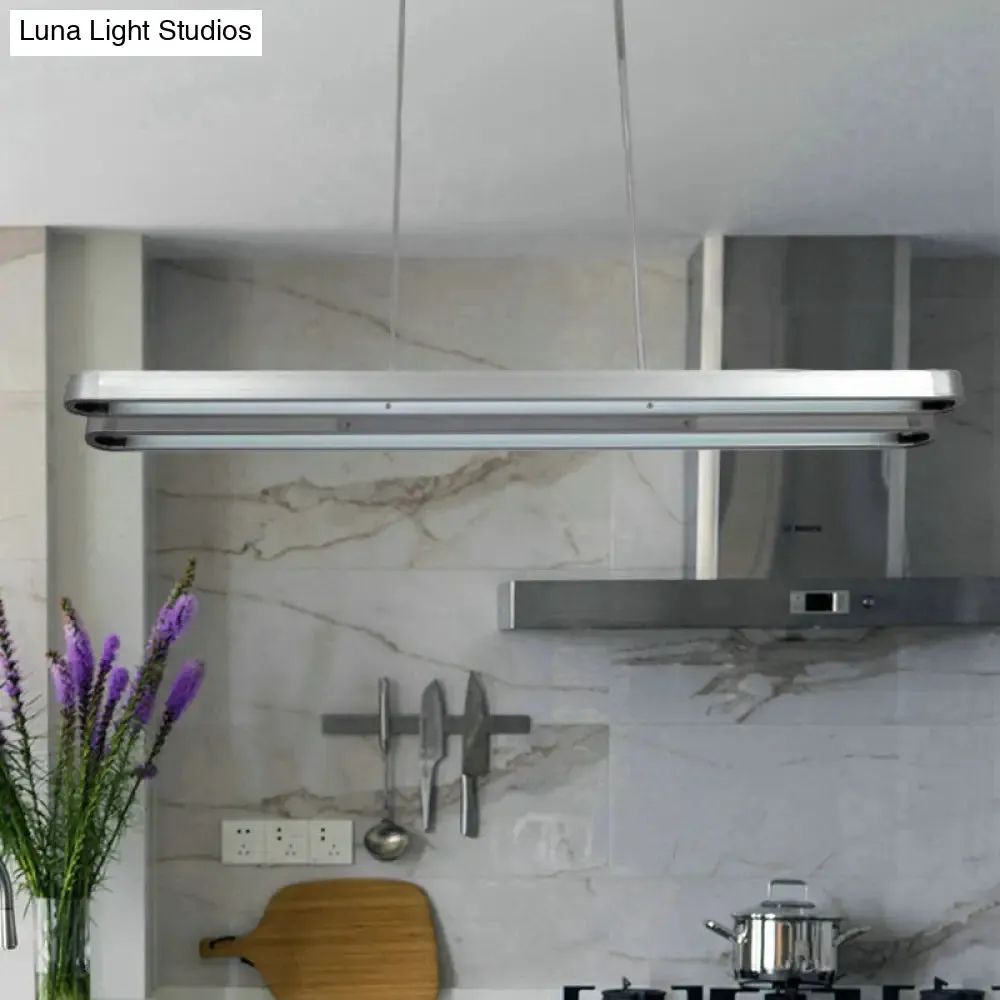 Modern LED Metal Pendant Lamp in Silver with Elongated Oval Shape - Choice of White, Warm, or Natural Light