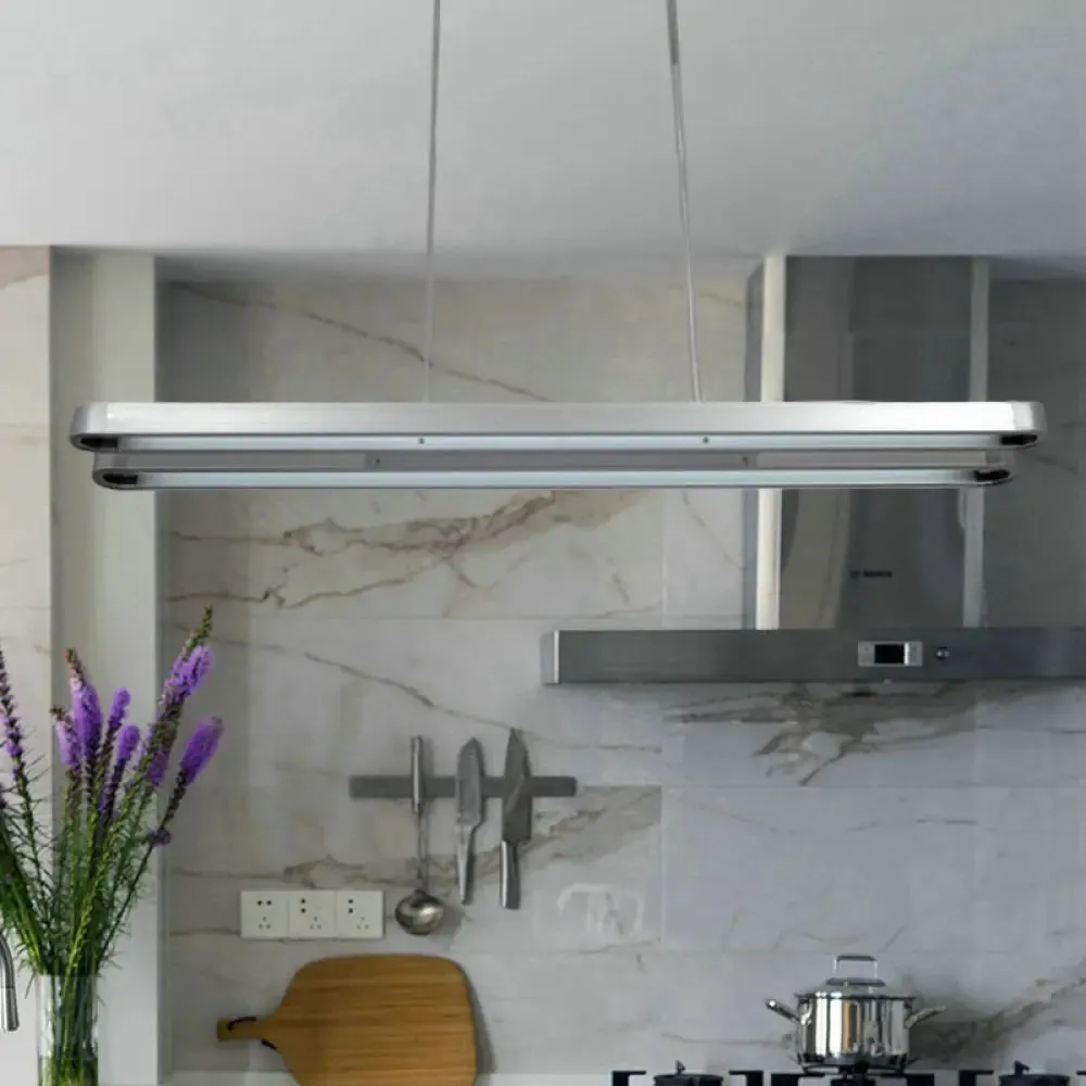 Modern LED Metal Pendant Lamp in Silver with Elongated Oval Shape - Choice of White, Warm, or Natural Light