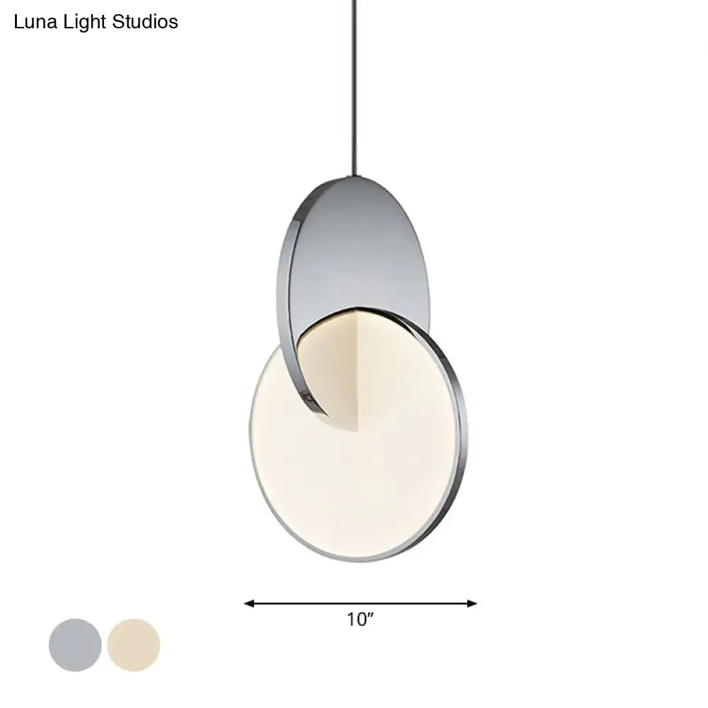 Modern LED Pendulum Light with Chrome/Gold Interlocked Discs & Acrylic Shade, 7"/10" Width