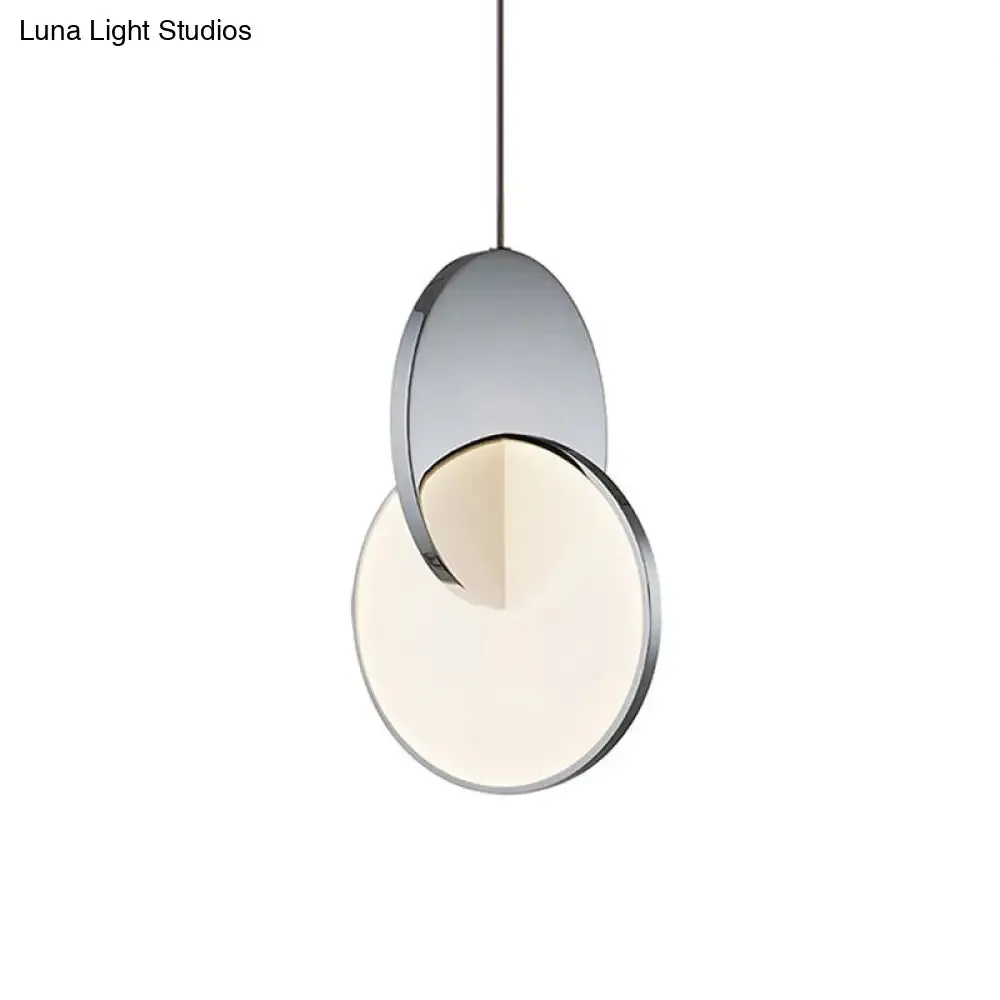 Modern LED Pendulum Light with Chrome/Gold Interlocked Discs & Acrylic Shade, 7"/10" Width