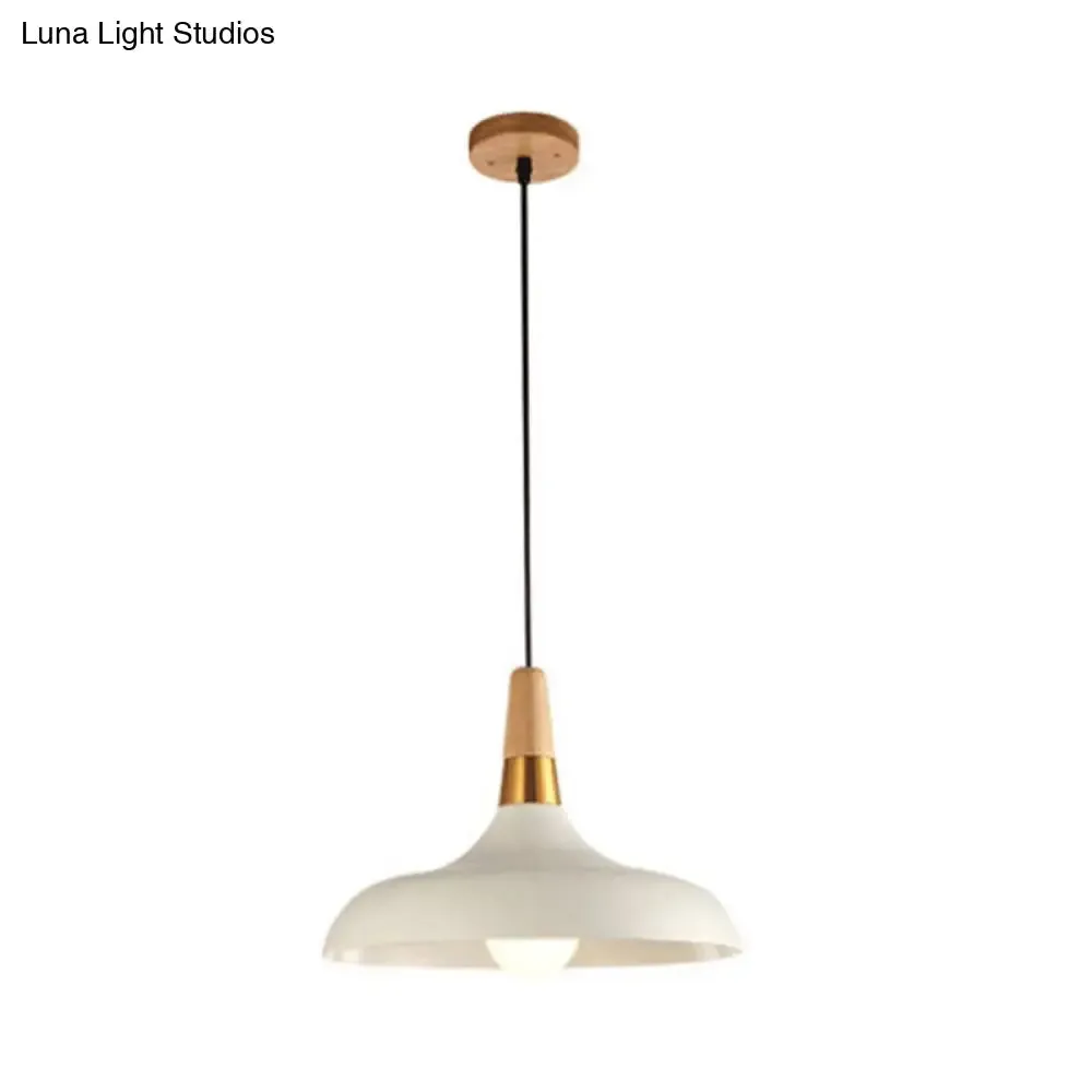 Modern Metal Barn Pendant Light with Wood Grip - 1-Light Ceiling Lamp