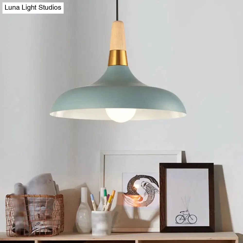 Modern Metal Barn Pendant Light with Wood Grip - 1-Light Ceiling Lamp